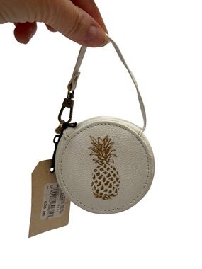 Aloha Island Accessories Coin Earbud Case Cream Gold Pineapple Zip Closure NEW